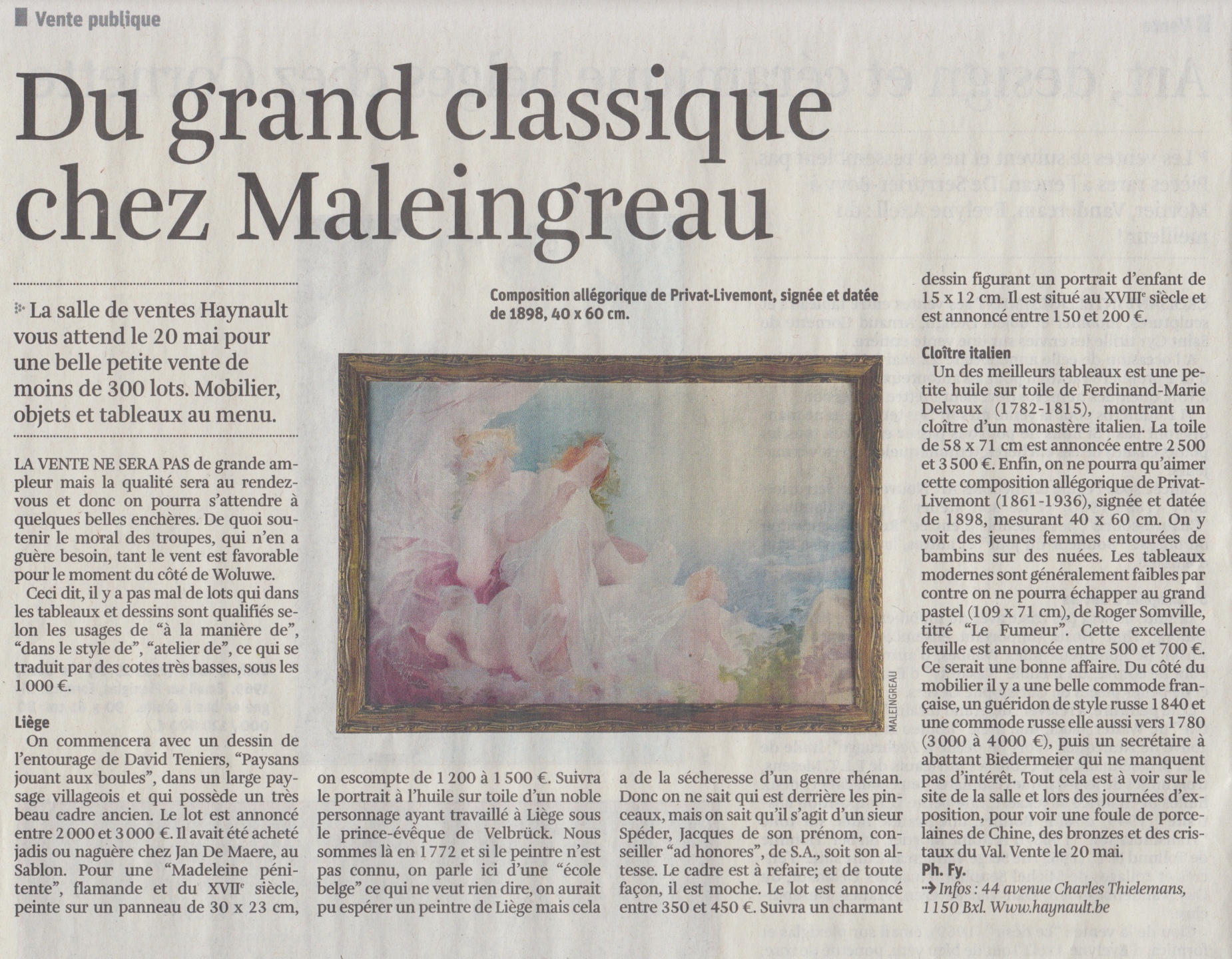 Du grand classique chez Maleingreau - La Libre Belgique - Woensdag 17 mei 2017